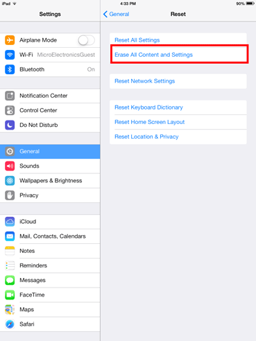 iDevice Multitasking Reset, Erase All Content and Settings